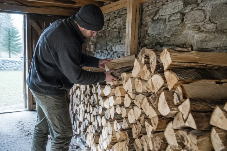 Stockage de bûches de bois dans un abri sec pour le chauffage