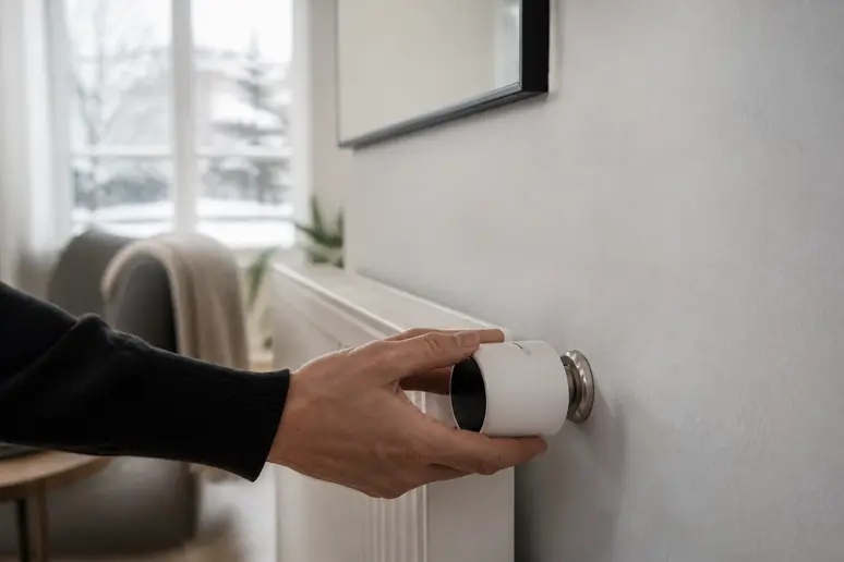 Thermostat d'un radiateur électrique mural réglé pour la saison hivernale