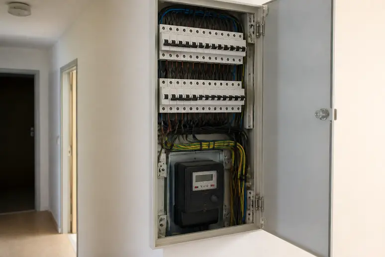 Compteur d'énergie et disjoncteurs installés dans le tableau électrique pour suivre les index