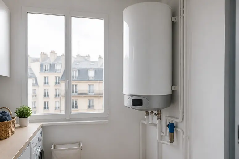 Chauffe-eau électrique installé dans le local technique d'un logement moderne
