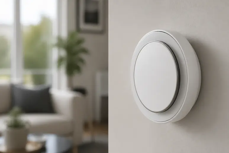 Installation d'un thermostat d'ambiance sans fil sur le mur d'une pièce de vie.