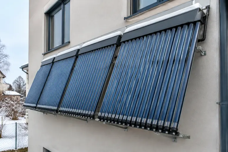 Détail de tubes sous vide d'un chauffe-eau solaire pour limiter les pertes thermiques en saison froide