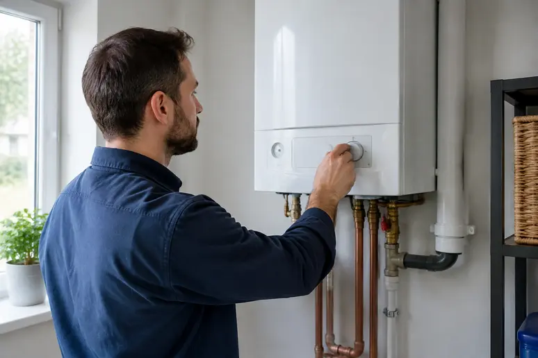 Vérification des réglages sur le tableau de commande d'une chaudière à gaz